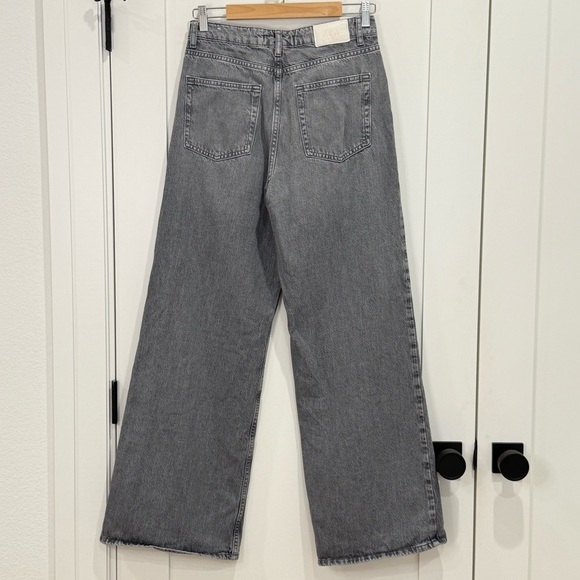 Zara Wide Leg Jeans Washed Gray High Rise Size 4 Baggy Cotton Grunge Edgy Trendy - Picture 4 of 10